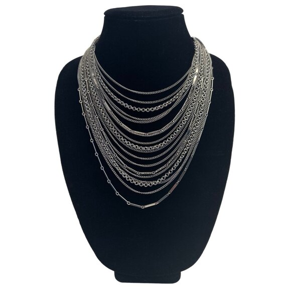 Women's Silver Tone Multi Layer Bib Chain Necklace - 17in - Picture 1 of 7